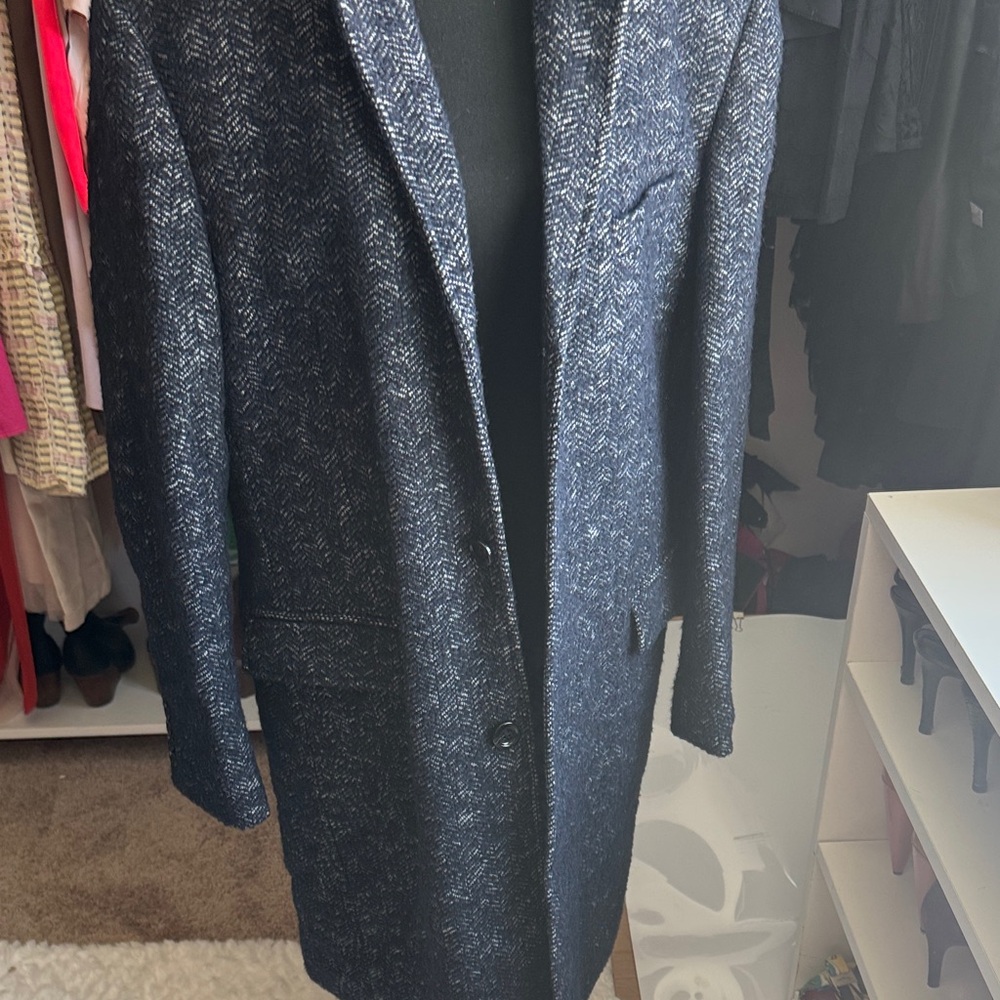 J. Crew Navy Herringbone Trench Coat